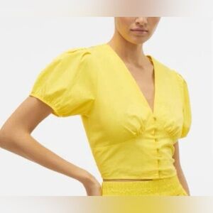 Vero Moda Yellow Puff Sleeve Blouse